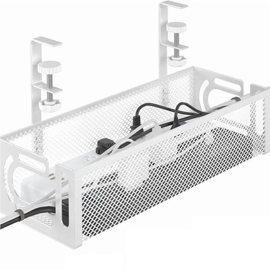 Under Desk Cable Management Tray - No Drill Cable Organizer Box with Side Opening, Cord Raceway for Office & Home, Wire Storage Basket for Power Strips