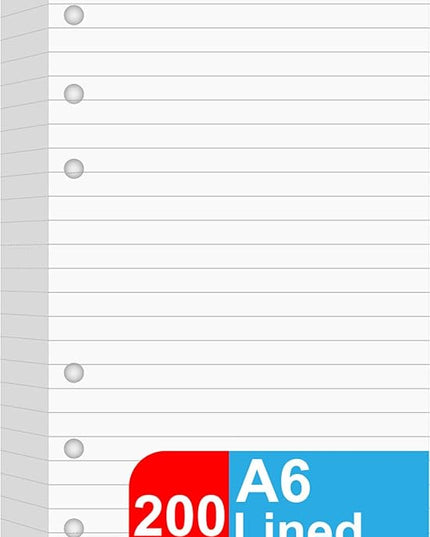 (2 Pack) A6 Lined Refill Paper, 200 Sheets/400 Pages Loose Leaf Paper for Filofax Personal Binders, 6 Holes Punched, 100gsm Ruled White Pages, 3.75'' x 6.75''
