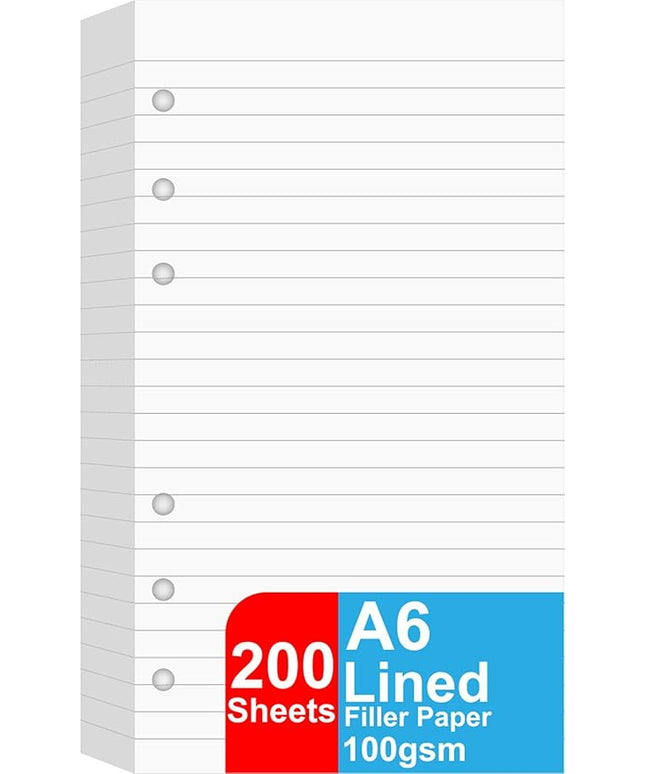 (2 Pack) A6 Lined Refill Paper, 200 Sheets/400 Pages Loose Leaf Paper for Filofax Personal Binders, 6 Holes Punched, 100gsm Ruled White Pages, 3.75'' x 6.75''