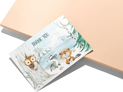 Twigs Baby Shower Thank You Cards with Envelopes - 12 Set Baby Shower Cards for Girl, New Baby Congratulations Cards, Welcome Baby Card, Made in the USA - Forest Animal Designs, 5.5 x 4.25 Inch Size
