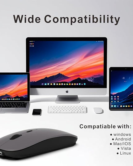 HOTDREAM Bluetooth Wireless Rechargeable Mouse for MacBook Pro/Air/iPad Air/iPad Pro/Laptop/Tablet/iPhone/PC, Bluetooth 5.2/3.0 and 2.4GHz Dual Mode Mouse (Gray)