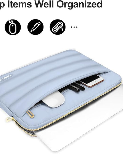 MOSISO 14 inch Laptop Case, 14 inch Puffy Laptop Sleeve Compatible with HP Lenovo Dell ASUS Acer, HP Stream, Dell Latitude, Lenovo IdeaPad, Polyester Horizontal Bag with Small Case, Baby Blue