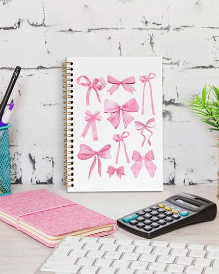 dvhdajed Coquette Pink Bow Spiral Notebook, Preppy Girly Journaling Notebooks, Preppy Bow Spiral Journal for Girls Women Teen Girls, Pink Girly Office School Supplies Gifts, 5.5x8.3 In