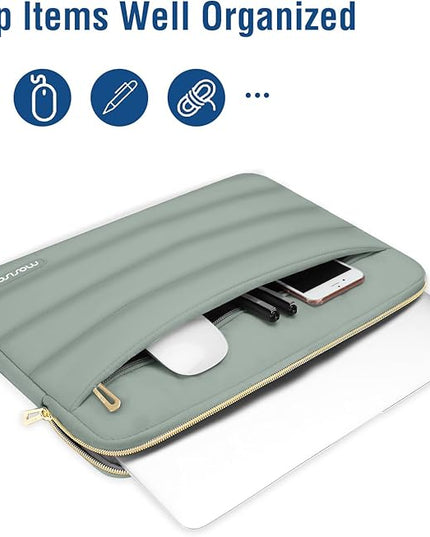 MOSISO 13.3 inch Laptop Case, 13-13.3 inch Puffy Laptop Sleeve Compatible with MacBook Air 13 13.6 M4 M3 M2 M1/Pro 13/Pro 14, HP Dell ASUS Lenovo,Polyester Horizontal Bag with Small Case,Antique Green