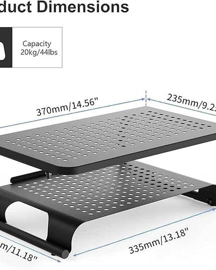 suptek Double-Deck Desk Monitor Stand Riser for Computer,Laptop,Printer, Notebook and All Flat Screen Display with Vented Metal Platform and 4 Inches Height Underneath Storage (MST002)