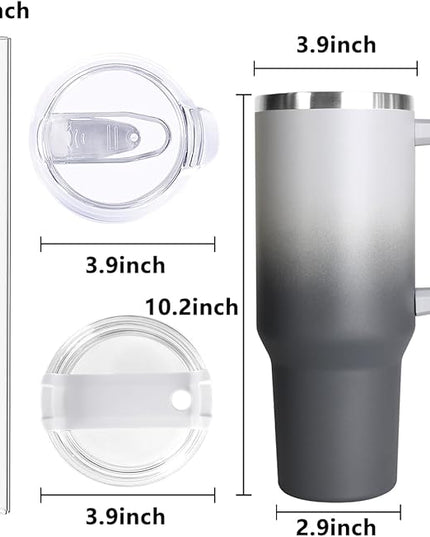 SYACOT 40 oz Tumbler with Handle and Straw Stainless Steel Insulated Tumbler Leak Proof Lid and Straw Lid Reusable Travel Mug Coffee Mug Cup Dishwasher Safe Keep Drinks Cold and Hot (Grey&Black)