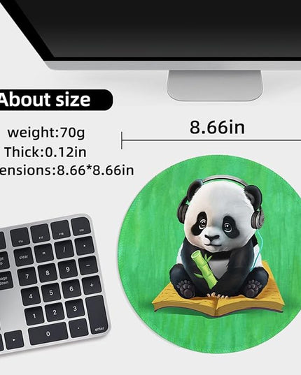 Cute Green Panda Small Mouse Pad, Funny Reading Panda Anime Mousepad with Non-Slip Rubber Base, Round Mouse Pads for Desk Accessories Laptop Gaming Office Supplies Decor(8.6 x 8.6 Inch)