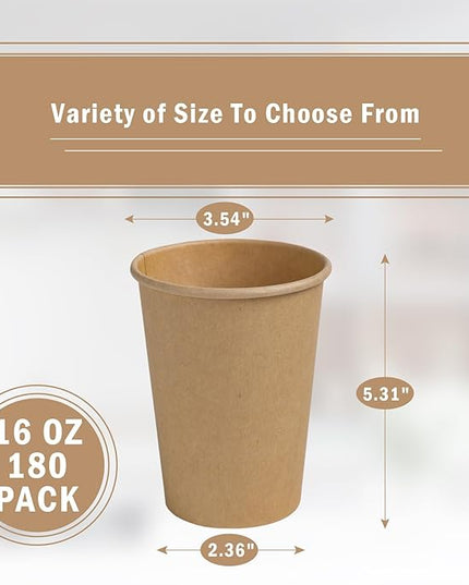 Lamosi 180 Count 16 oz Kraft Paper Cups, Disposable Paper Coffee Cups, 16 Ounce Drinking Cups, Water Cups for Party Picnic Cafe & Bar Use