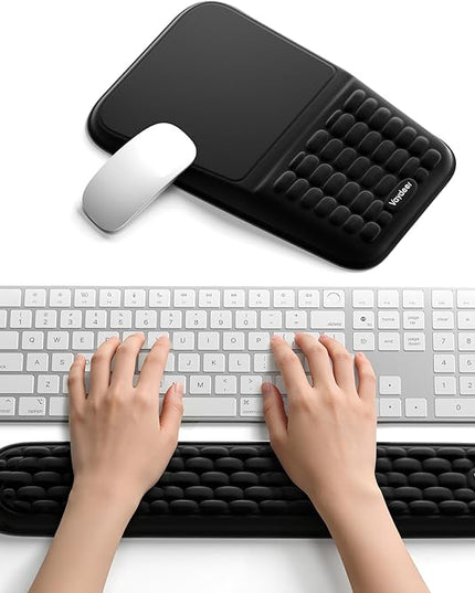 2-in-1 Keyboard & Mouse Wrist Rest Set – Ergonomic Pain-Relief Support, Memory Foam Wrist Cushion with 8° Slope & Massage Nubs, Non-Slip PU Base, Relieves Wrist Pain & Carpal Tunnel from Long Typing