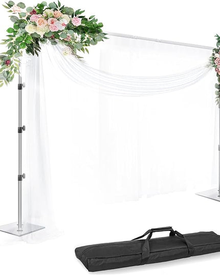 EMART Backdrop Stand, 8.5x10ft Width Adjustable Photography Background Support Poles with Heavy Duty Flat Base, Photo Metal Steel Pipe and Drape Frame Kit for Parties Birthday Wedding - Silver