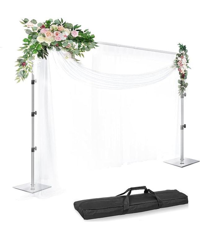 EMART Backdrop Stand, 8.5x10ft Width Adjustable Photography Background Support Poles with Heavy Duty Flat Base, Photo Metal Steel Pipe and Drape Frame Kit for Parties Birthday Wedding - Silver