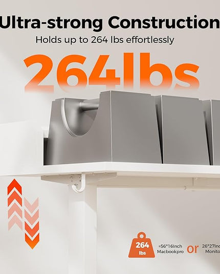 Agilestic L Shaped Standing Desk, Adjustable Height Corner Gaming Desk with Shelf, Sit Stand Up Desk, 63 x 55 Inch Home Office Computer Table, White