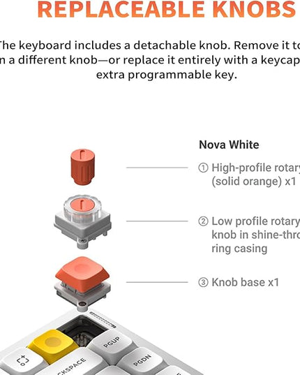 nuphy Air75 V3 Hot Swappable Wireless Mechanical Keyboard, 84 Keys 75% Custom Low Profile Keyboard with Knob, RGB Backlit, Gasket Mounted, Support Bluetooth/2.4GHz/USB-C,White-Red Nano