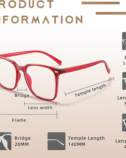 MACJERO Oversized Square Blue Light Blocking Glasses for Women Men, Anti-Fatigue Computer Monitor Gaming Glasses Reduce Eye Strain(Pearl red)
