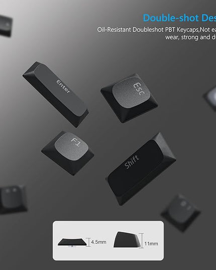 Womier Low Profile Keycaps for Mechanical Keyboard, Black Shine Through Keycaps, PBT Keyboard Key caps 60% 65% 75% 96% 100% for Cherry Gateron MX Switches, Black Backlight