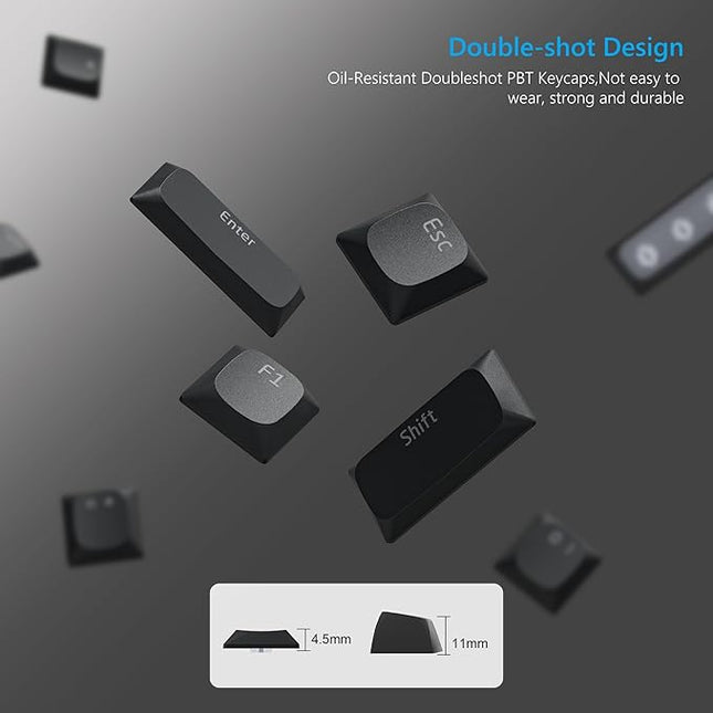 Womier Low Profile Keycaps for Mechanical Keyboard, Black Shine Through Keycaps, PBT Keyboard Key caps 60% 65% 75% 96% 100% for Cherry Gateron MX Switches, Black Backlight
