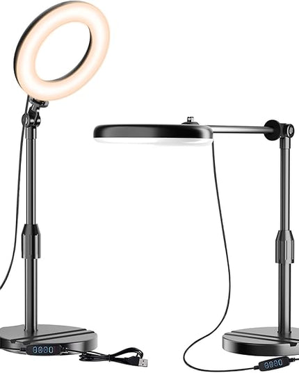 Portable Travel Ring Light for Laptop Zoom Video Conference, 5'' Bright Circle Light with Extendable Stand, Small Halo Lighting with Phone Holder for Video Recording Live Stream Facetime Photography