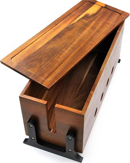 Large Cable Management Box, Wood Cord Hider Box & Organizer for Power Strip Hider Cable Storage for Office, TV Wires, Desk Cord Organizer, 14.1" x 6" x 6.3", Vintage Walnut