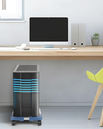 Liitrton Mobile CPU Stand, Adjustable Computer Tower Stand with 4 Locking Casters,Ventilated PC Stand for Floor with Multiple Colors, Fits Most PC Tower Under Desk Stand for Office Gamers (Blue)
