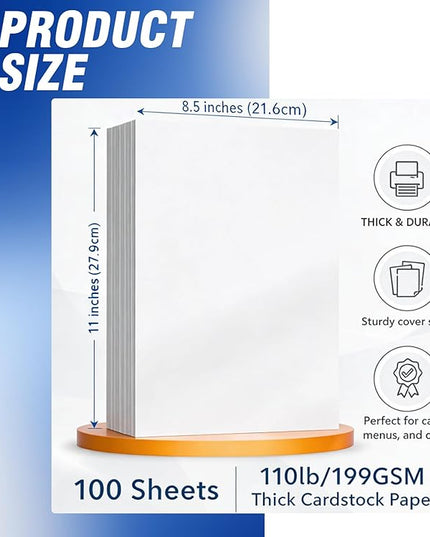 Veritas White Cardstock 8.5 x 11”, 110LB/199GSM Heavyweight Card Stock, 100 Sheets, Thick Cardstock Printer Paper for Copy, Printing, Art Projects, Invitations, Made In USA
