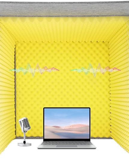 Desktop Soundproof Cover, Portable Vocal Recording Booth Isolation Booth Small Music Recording Studio Vocal Sound Absorbing Shield Sound Proof Foam Panels for Offices,Home,Recording Studios (Yellow)