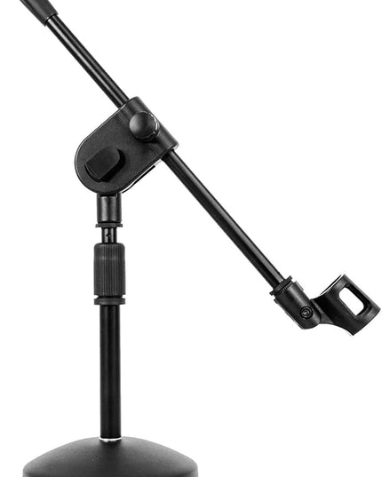 Rockville RDMS70 Desktop Microphone Stand with Boom Arm, Steel Round Base, Adjustable Height, Low Profile, Scratch-Resistant Finish, Anti-Slip Base, for Podcasting and Streaming