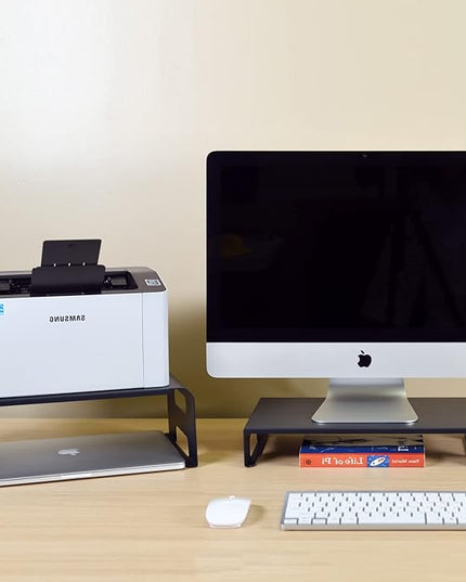 AEONS Versatile 2-Piece Monitor Stand Riser Desk Organizer, Ergonomic 2-Tier Computer iMac Display Holder Laptop Stand Printer Storage Shelf Cable Management.