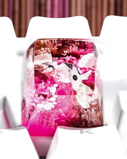 Kohaku Koi Artisan Keycap Pink Black Ocean R1 SA Profile Custom Keycaps 1U ESC Handmade Gaming Resin Key Cap Cherry MX Switch Compatible Mechanical Keyboard Koi Lover Gift