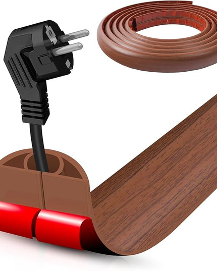 Floor Cord Cover Self Adhesive Cord Hider,10FT Cable Management, Extension Strip Protector for Wires, Prevent Cable Trips for Offices, Gyms, Exhibitions Cavity:0.39"(W) x 0.27"(H) Wood Red Teak