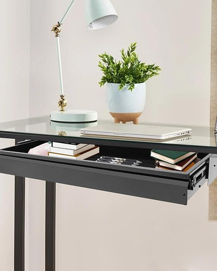 LEYSRIS 33.3" Under Desk Storage Drawer, Black Sliding Pull-Out Drawer for Sit Stand Workstation