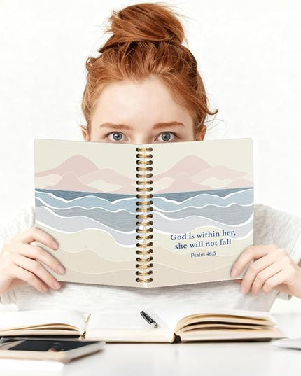 God is Within Her She Will Not Fall Spiral Notebook, Psalm 46:5 Christian Faith Journal, Inspirational Mountain Notebook for Women, Religious Bible Verse Writing Gifts for Coworker Sister Friend