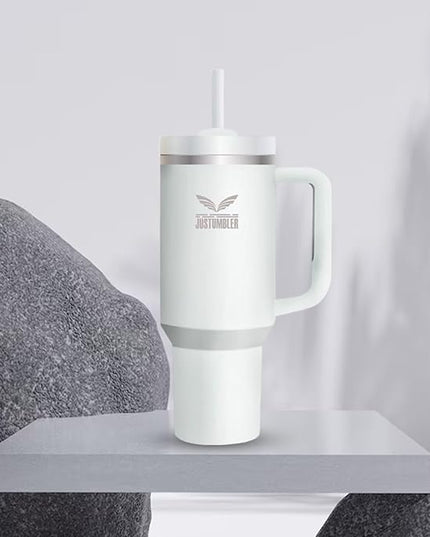 40 Oz Insulated Tumbler with Handle and Straw, Stainless Steel Coffee Travel Mug with Lid, Leak Proof Water Bottle with Accessories, Frost