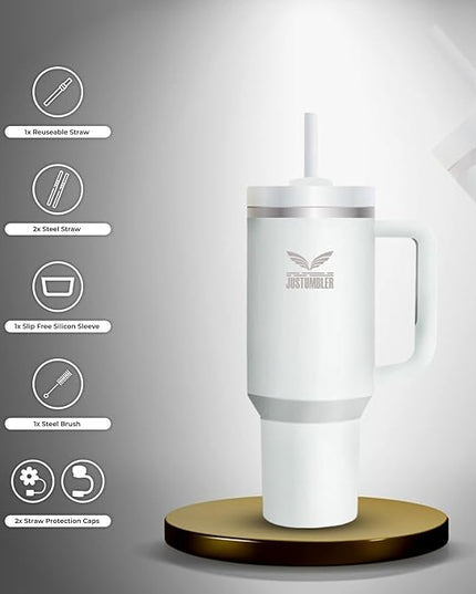 40 Oz Insulated Tumbler with Handle and Straw, Stainless Steel Coffee Travel Mug with Lid, Leak Proof Water Bottle with Accessories, Frost
