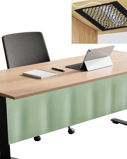 Icegrey 32" Under Desk Privacy Panel with Cable Management Organizer Net Self-Adhesive Modesty Panel for Cord Organizer Pockets and Desk Skirt for Home Office or Standing Workstation, Light Green