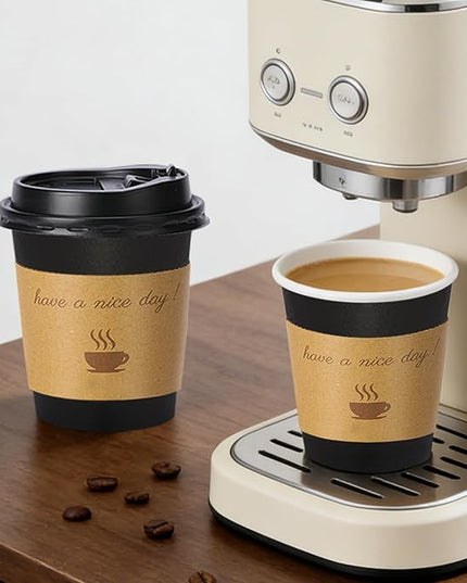 Lamosi 10 oz Coffee Cups with Lids 100 Pack, Disposable Coffee Cup with Stir Sticks and Sleeves, To Go Hot Paper Cup for Home, Travel, Office