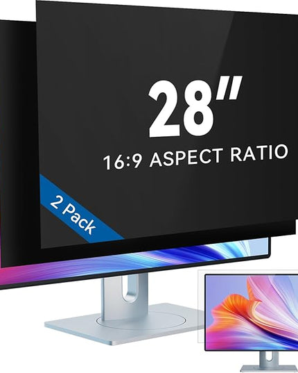 IPROKKO [2-Pack] 28 Inch Computer Privacy Screen Filter for 16:9 Widescreen Monitor, Removable 28in Anti Blue Light Glare Privacy Shield, Anti Spy Security Protector for Hp Dell Asus Acer Samsung