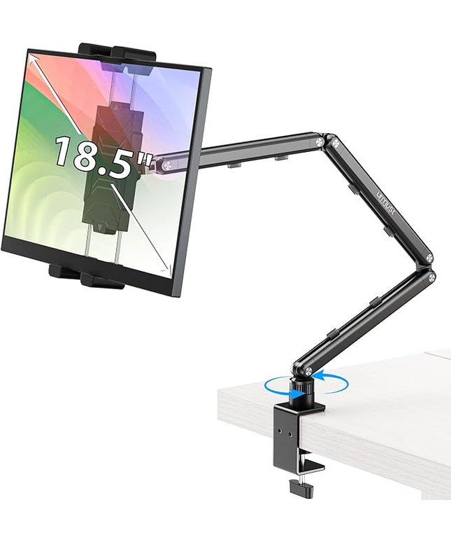 Urmust Portable Monitor Stand 15.6", iPad Stand for Desk, Portable Monitor Holder up to 18.5" Holds, Adjustable Desktop Tablet Arm Mount, Apple iPad Holder for Desk, for 4.7"-12.9" i Pad Pro/Air/Mini