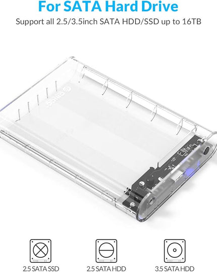 ORICO 3.5 Inch External Hard Drive Enclosure USB 3.0 to SATA 3.0 Enclosure with 12 V Adapter, Tool-Free Assembly, UASP Acceleration, Supports 16TB Max (Transparent 3139U3)