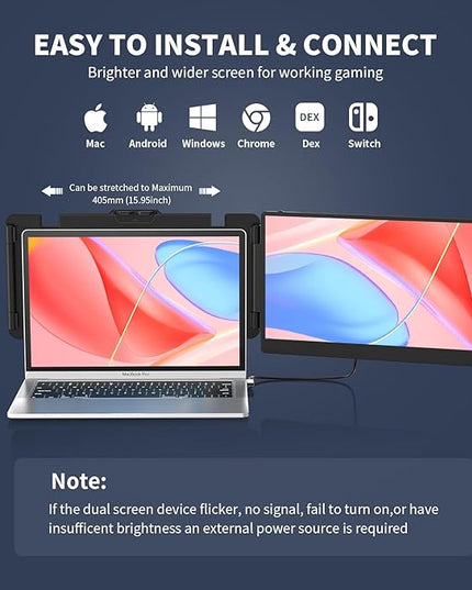 FEZOBR Laptop Screen Extender, 14" FHD 1080P IPS Laptop Monitor Extender Dual Screen, Travel Monitor for 13-17" Laptops with USB-C/HDMI Port, Plug and Play for Windows/Mac/Android