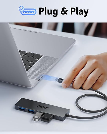 Acer USB C Hub 4 Ports, Multiple USB 3.0 Hub, USBC Splitter for Laptop with TypeC Power Port, Extender for Type C Port Laptop, PC, Desktop and More (USB-C, 0.7ft)