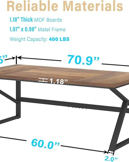 HSH Large Home Office Desk, Modern Wood Metal Computer Desk for Two Person, Extra Long Executive Writing Study Gaming Double Desk Workstation, 70 Inch Rustic Bedroom Living Room Table for 2 Monitors