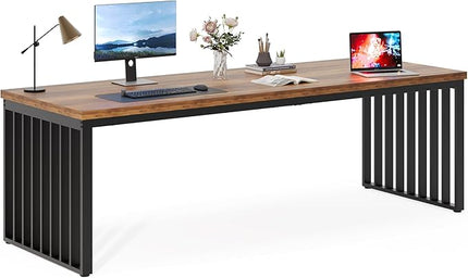 Tribesigns 78.74" Extra Long Computer Desk for 2 Person, Double Long Desk with Heavy Duty Metal Frame, Double Workstation Study Table for Home Office (Without Chair) (Brown & Black)