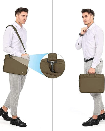 MOSISO 360 Protective Laptop Shoulder Bag Compatible with MacBook Air/Pro, 13-13.3 inch Notebook, Compatible with MacBook Pro 14 inch M5 M4 M3 M2 M1,Matching Color Sleeve with Belt, Olive Yellow