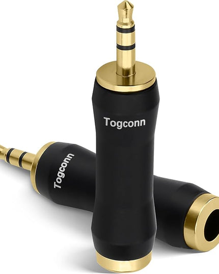 Togconn 1/8 Inch to 1/4 Inch Adapter 2 Pack, 3.5mm TRS Stereo Male to 6.35mm Quarter Inch Female Jack Plug Gold-Plated Pure Copper Audio Converter Connector Premium Quality Series