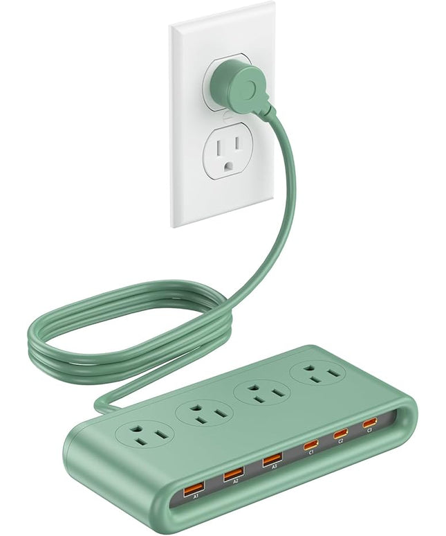 Power Strip with USB Ports 35W, 4 AC Outlets Surge Protector 2500J, 6 Ports PD USB Charger Station, 4.9ft Extension Cord for Home/Office/Travelling Essentials