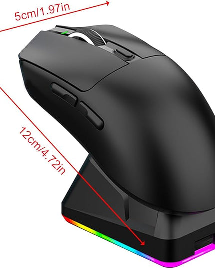 Lightweight Gaming Mouse, RGB Light 3 Mode Connection with 6 Adjustable DPI 800 12000, 7 Customizable Buttons, with Magnetic Charging Base (Black)