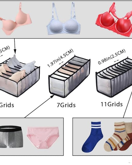 HSLFUAI 10 Pack Wardrobe Clothes Organizer for Bra, Underwear, Sock, Tie Transparent Mesh Drawer Clothes Storage, Women Underwear Storage Compartment Box
