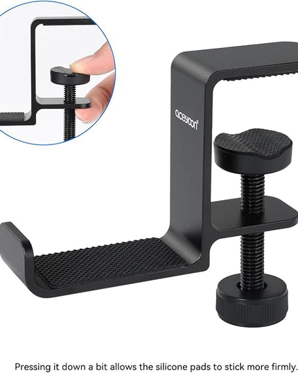 aceyoon Under Desk Headphone Hanger, Aluminum Headphone Stand,Headset Holder Space-Saving for Bag/Backpack/GamingHeadphone, Black