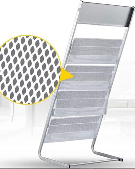 GENMO Floor-Standing Magazine Rack, Carbon Iron Steel, Silver, 4 Large Shelves, Convenient Installation, Suitable for Reception Areas