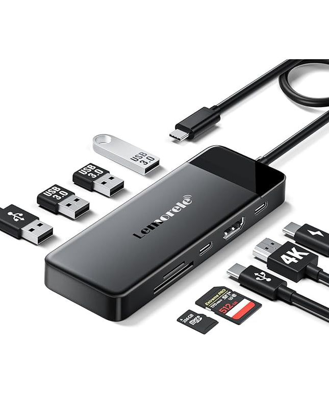 Lemorele 9-in-1 USB C Hub Multiport Adapter, USB C Dongle w/4K HDMI for MacBook Pro Air, 3 USB3.0 5Gbps and 1 USB2.0 Port, Type-C 3.0, 100W PD, SD/TF, Docking Station for Windows/iPad/Dell/HP/Lenovo